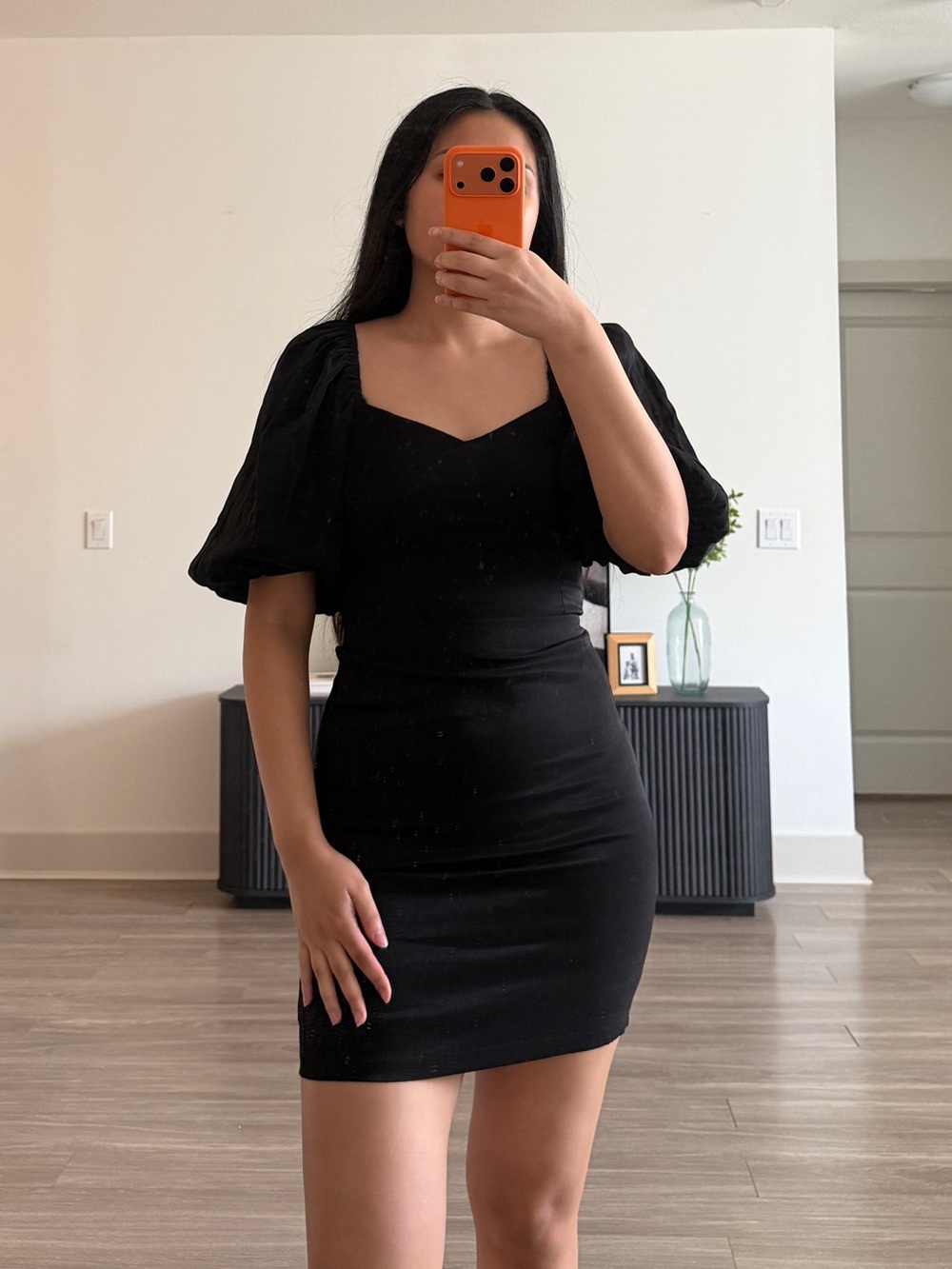 Nasty Gal Black Puff-Sleeve Mini Dress